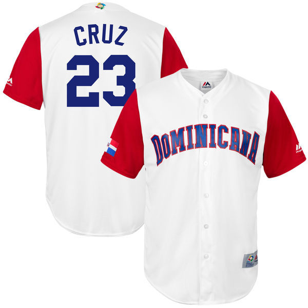 customized Men Dominican Republic Baseball #23 Nelson Cruz Majestic White 2017 World Baseball Classic Replica Jersey